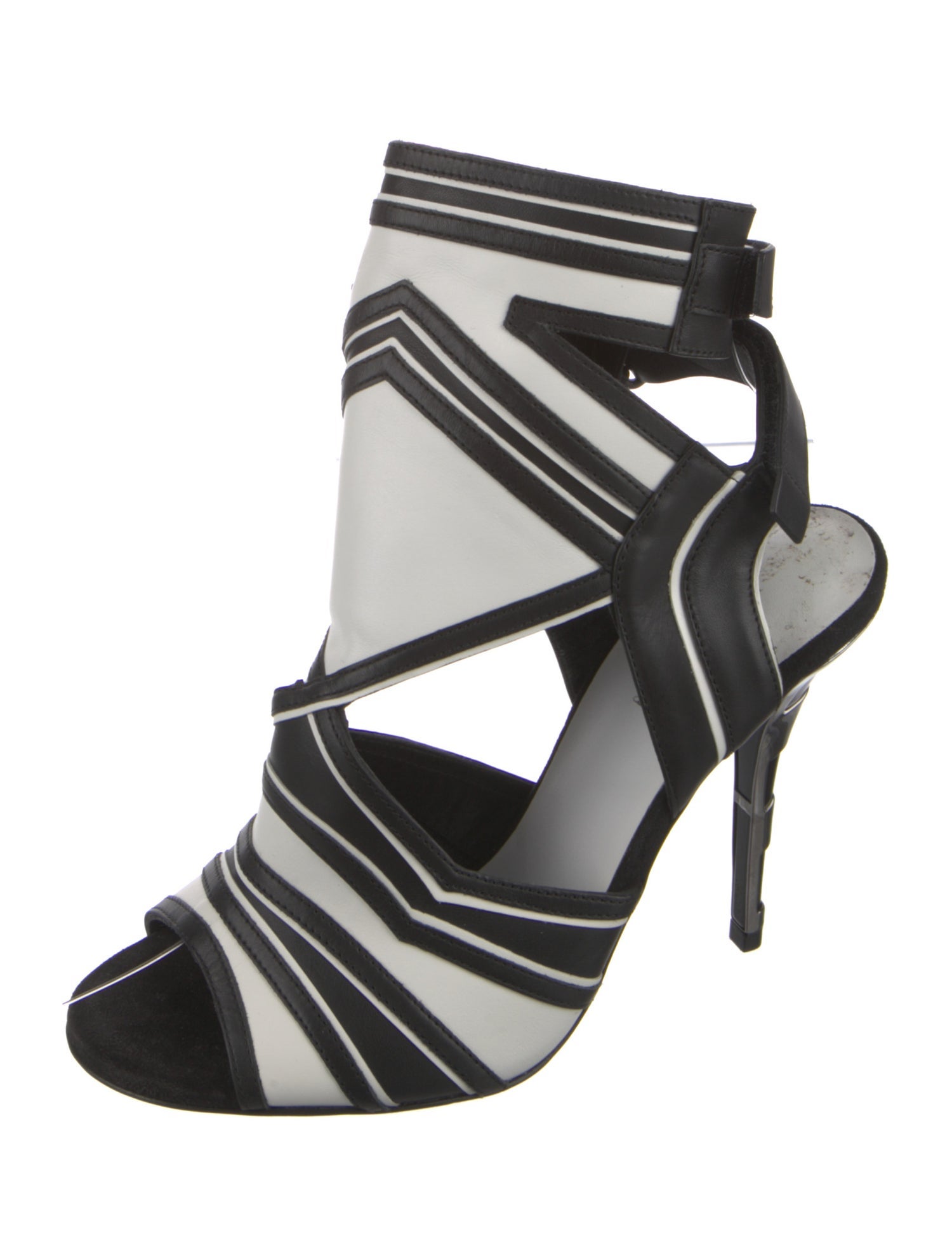 Balmain Leather Striped Slingback Sandals