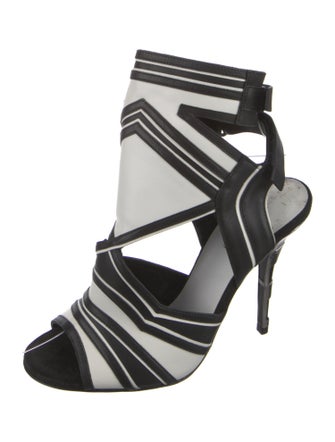 Balmain Leather Striped Slingback Sandals