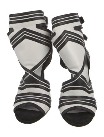 Balmain Leather Striped Slingback Sandals