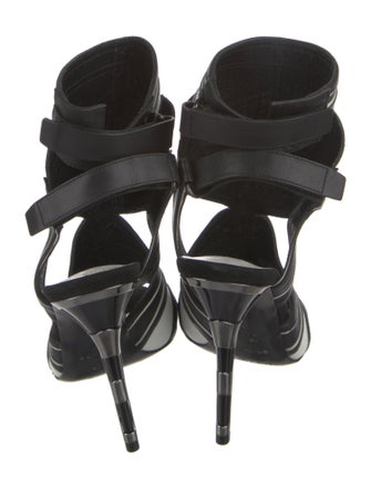 Balmain Leather Striped Slingback Sandals