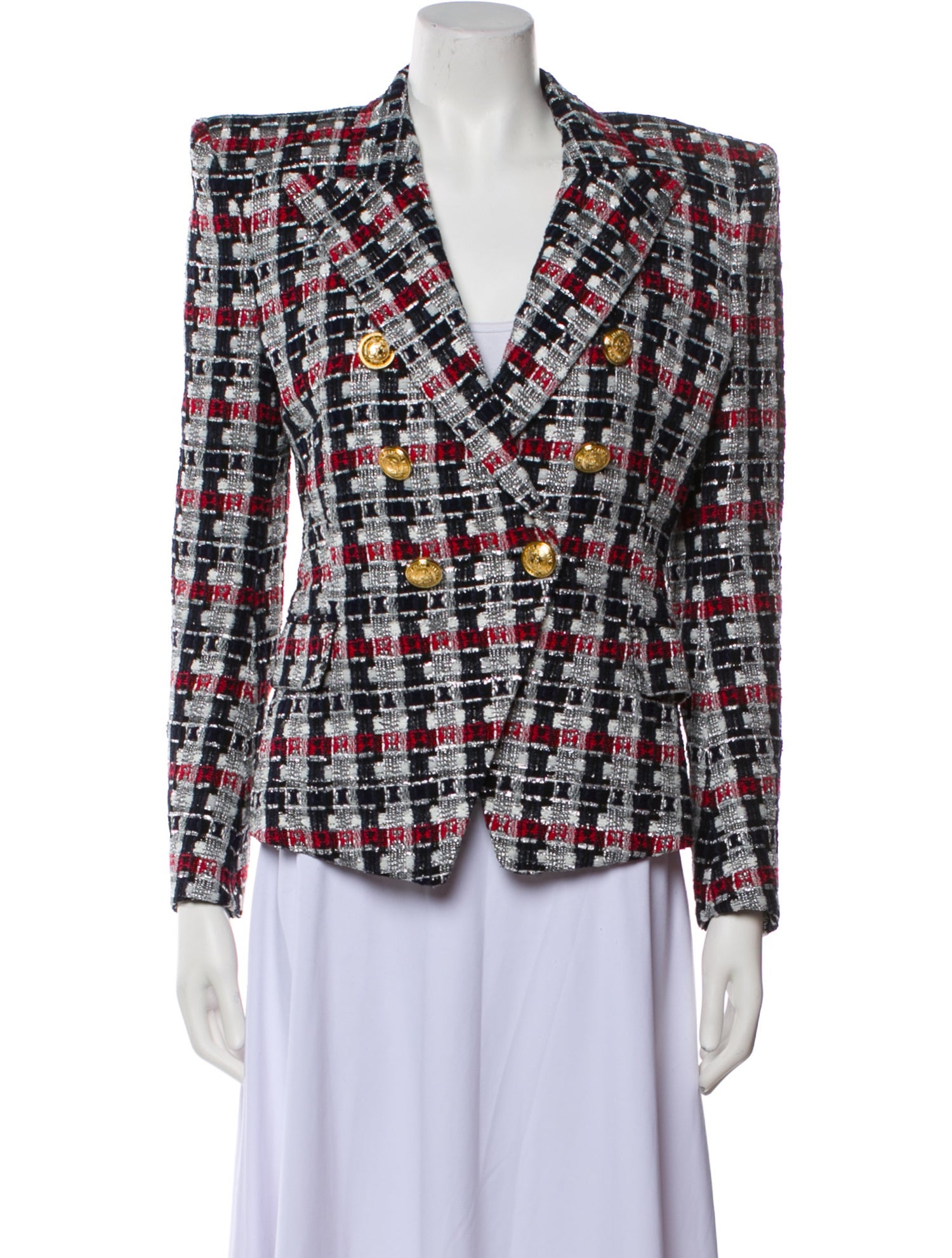 Balmain Plaid Print Blazer