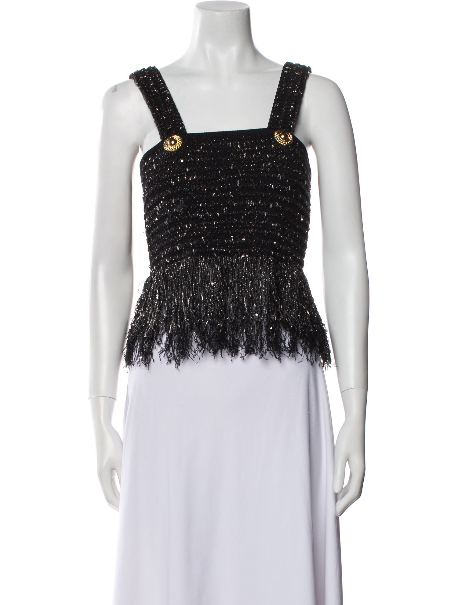 Balmain Square Neckline Sleeveless Crop Top