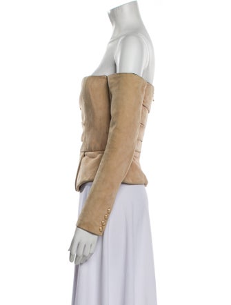 Balmain Off-The-Shoulder Long Sleeve Crop Top