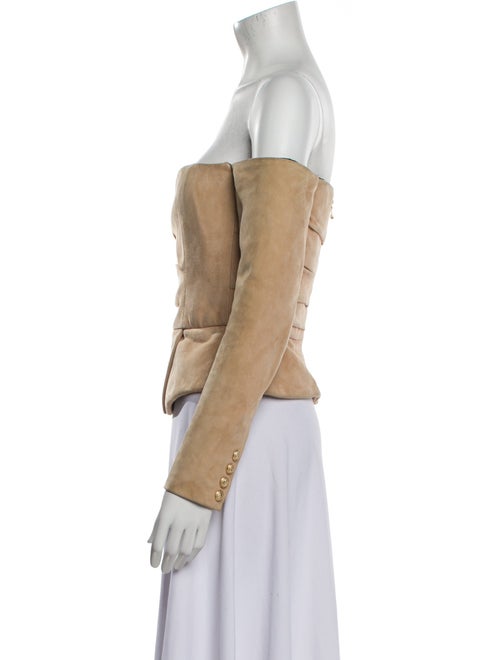 Balmain Off-The-Shoulder Long Sleeve Crop Top