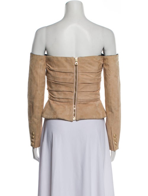 Balmain Off-The-Shoulder Long Sleeve Crop Top
