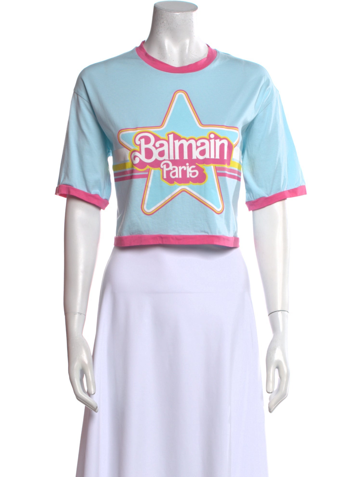 Balmain Graphic Print Crew Neck Crop Top