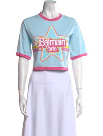 Balmain Graphic Print Crew Neck Crop Top