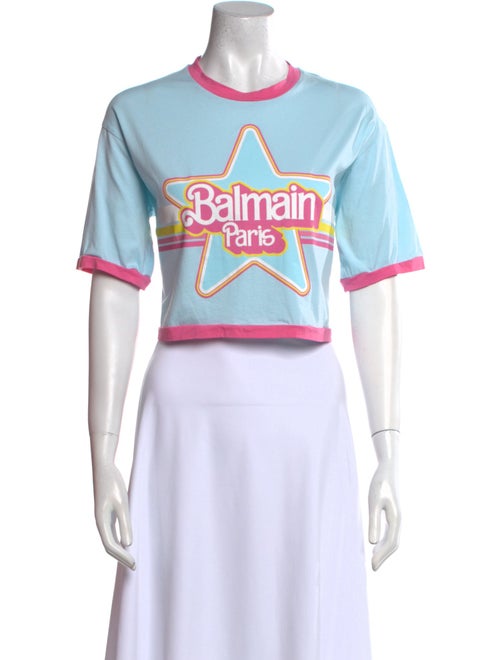 Balmain Graphic Print Crew Neck Crop Top