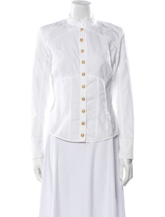 Balmain Mock Neck Long Sleeve Button-Up Top