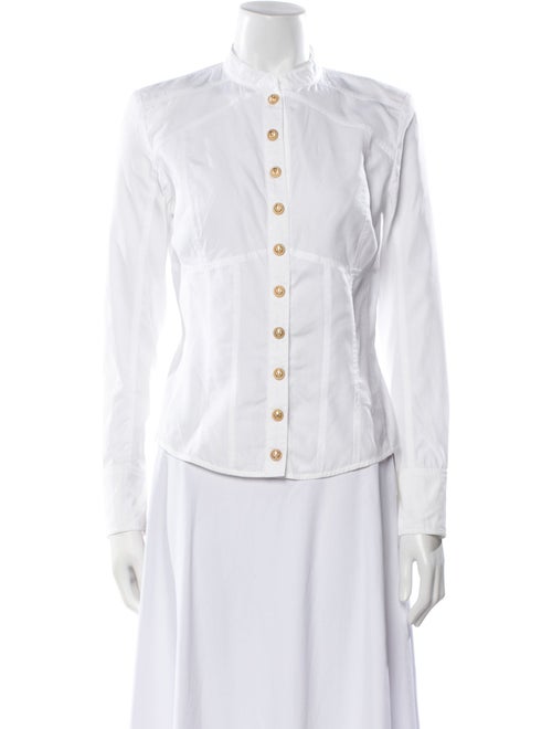 Balmain Mock Neck Long Sleeve Button-Up Top