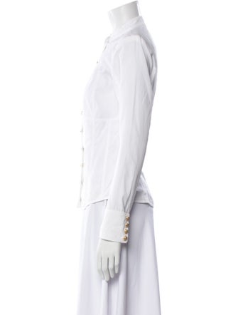 Balmain Mock Neck Long Sleeve Button-Up Top