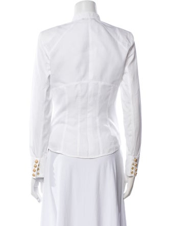 Balmain Mock Neck Long Sleeve Button-Up Top
