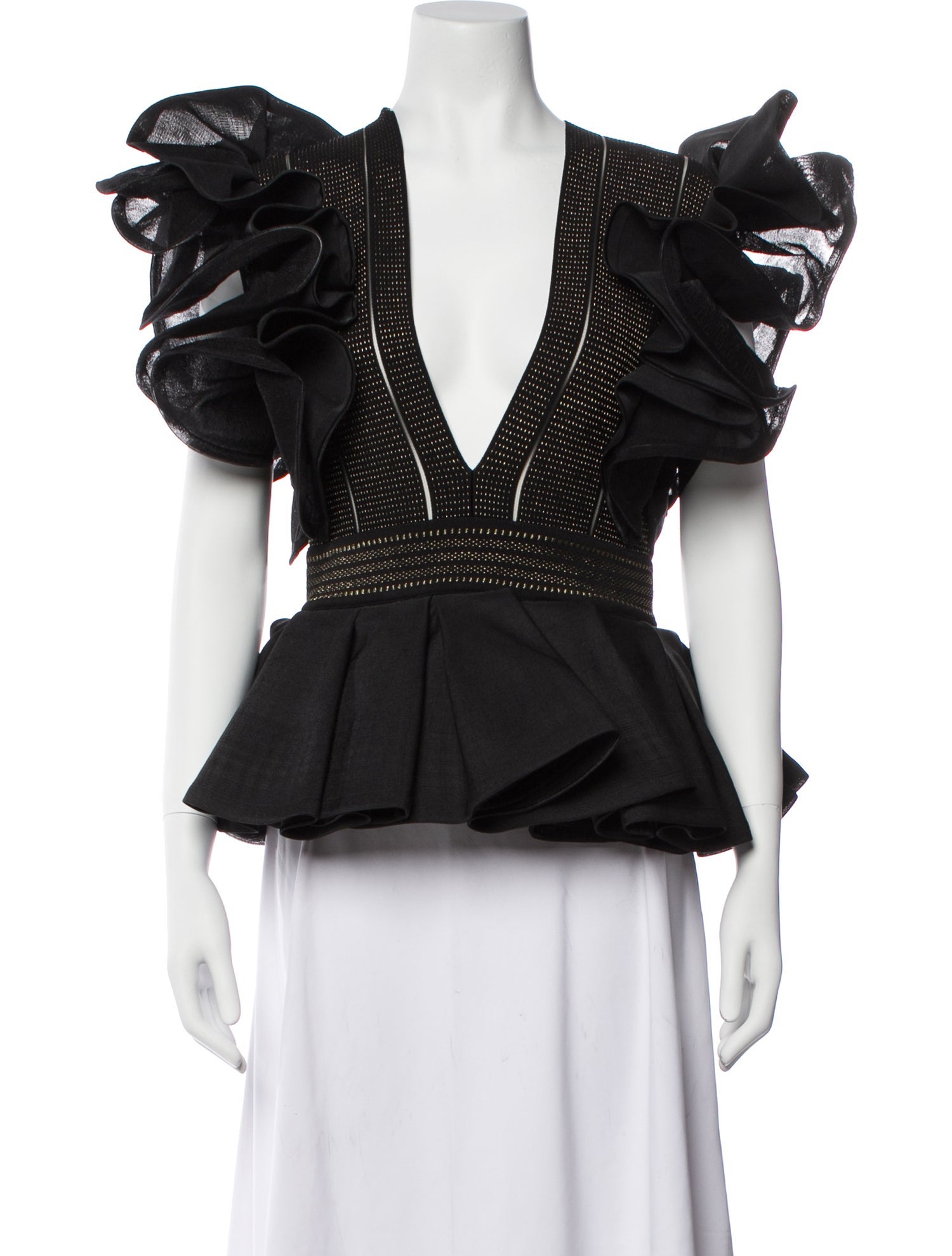 Balmain V-Neck Short Sleeve Blouse