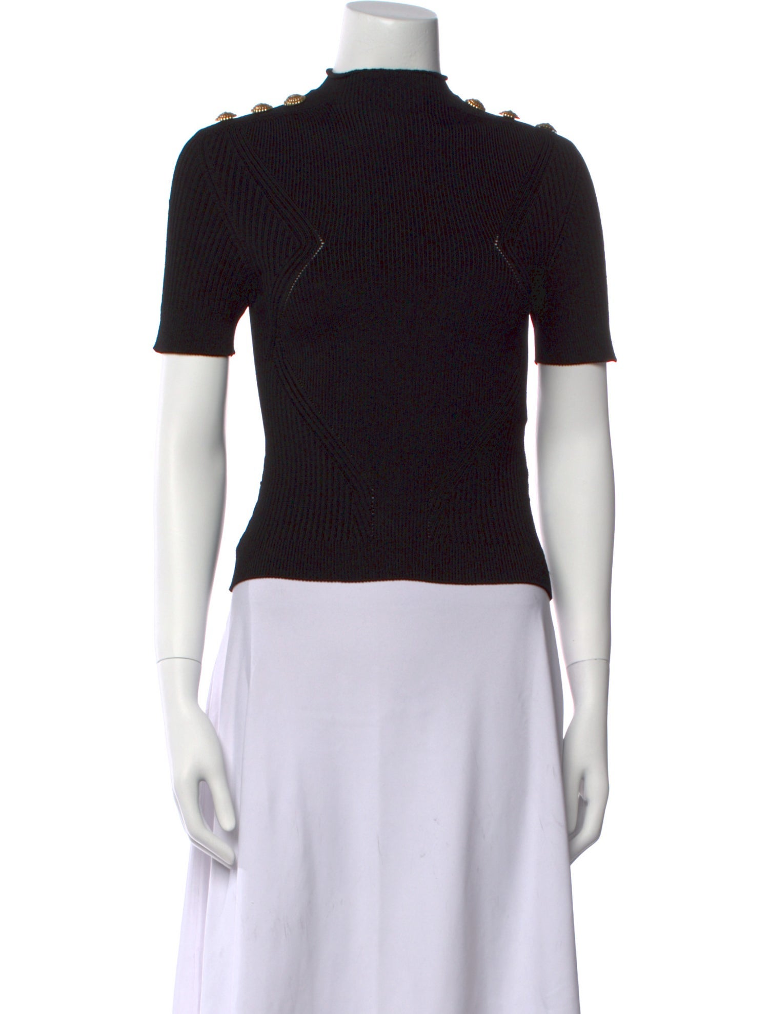 Balmain Mock Neck Short Sleeve Top