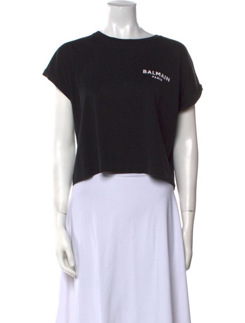 Balmain Graphic Print Crew Neck Crop Top