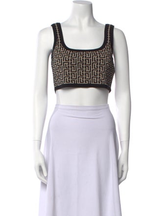 Balmain Virgin Wool Printed Crop Top