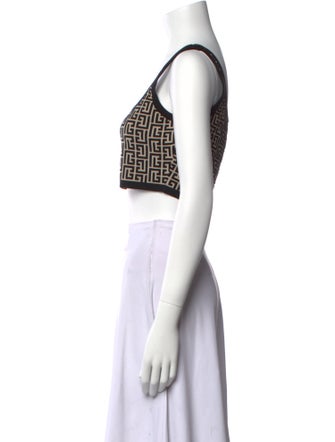 Balmain Virgin Wool Printed Crop Top
