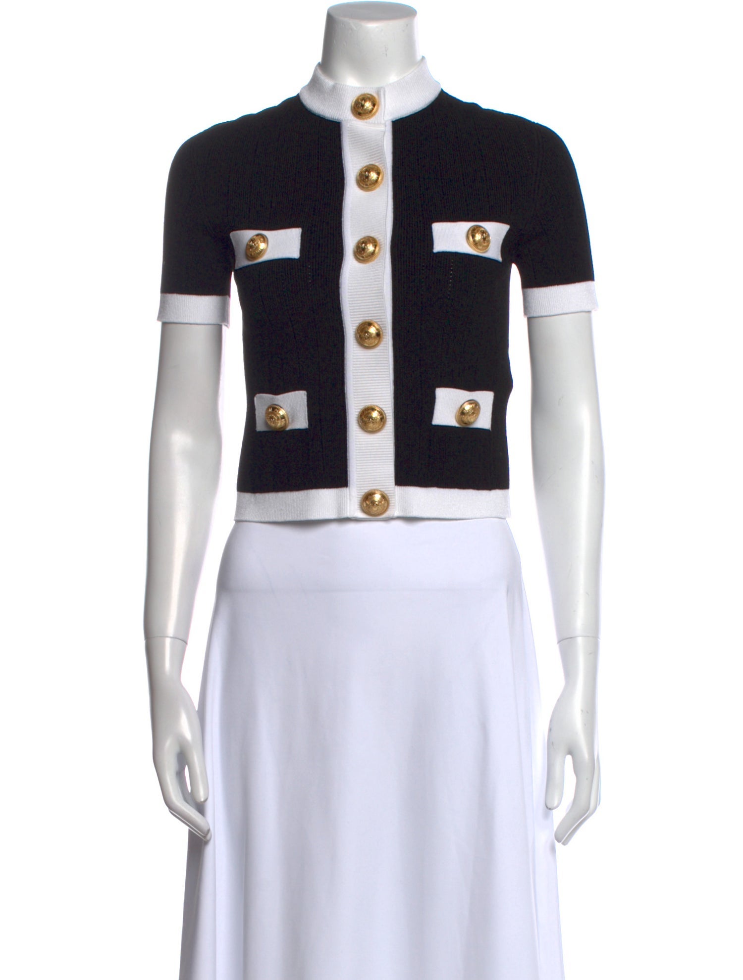 Balmain Colorblock Pattern Mock Neck Crop Top