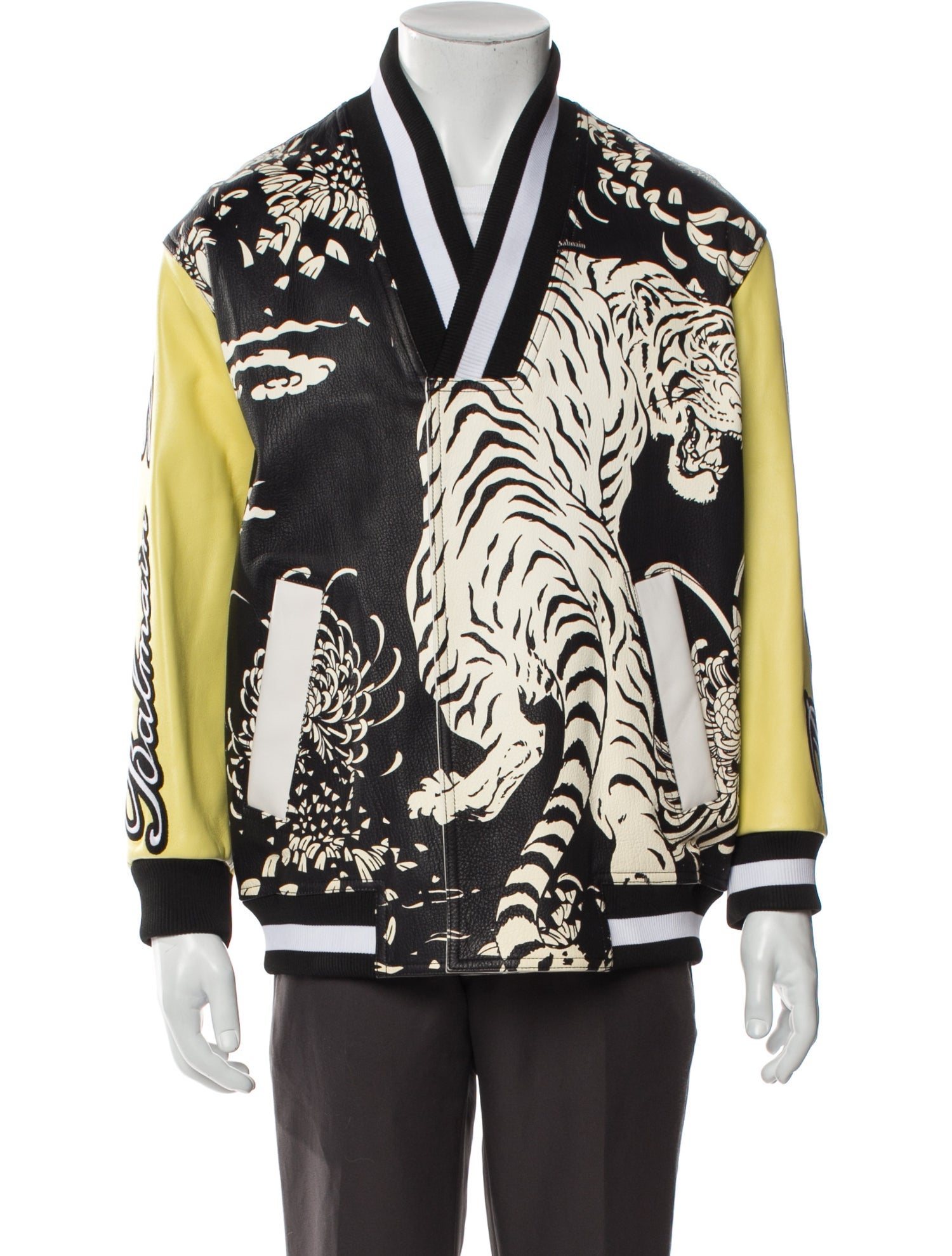 Balmain Goat Leather Printed Bomber Jacket