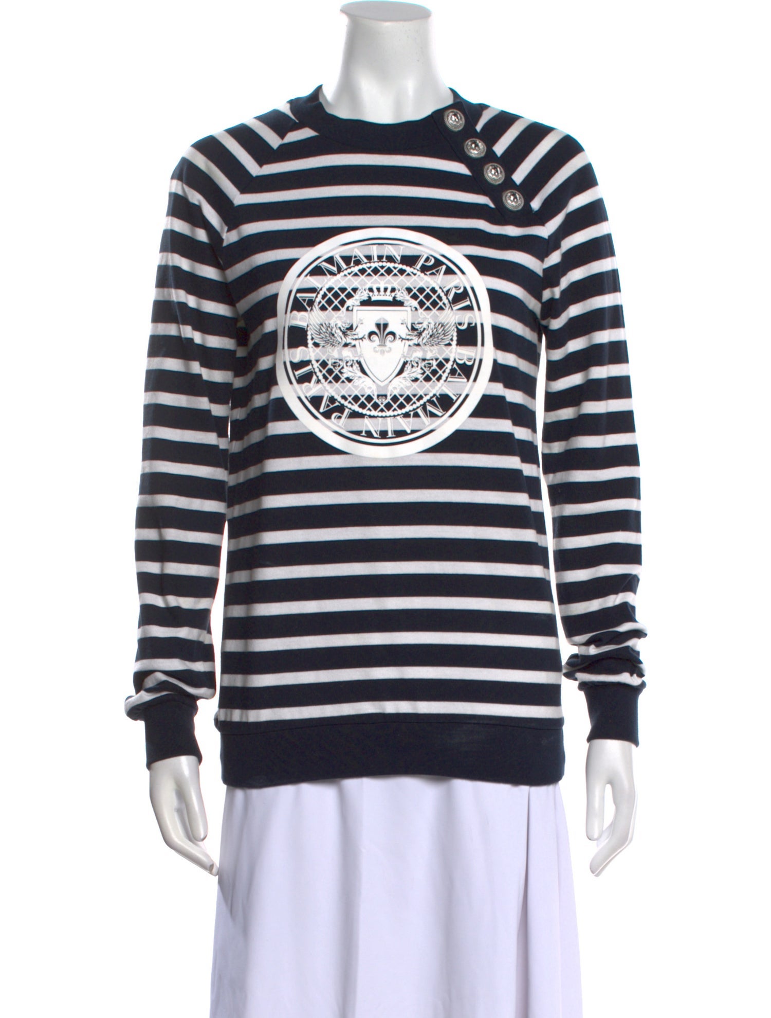 Balmain Striped Crew Neck Sweatshirt