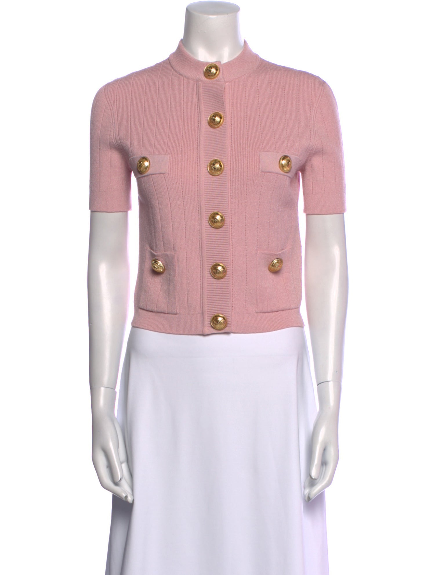 Balmain Mock Neck Short Sleeve Crop Top