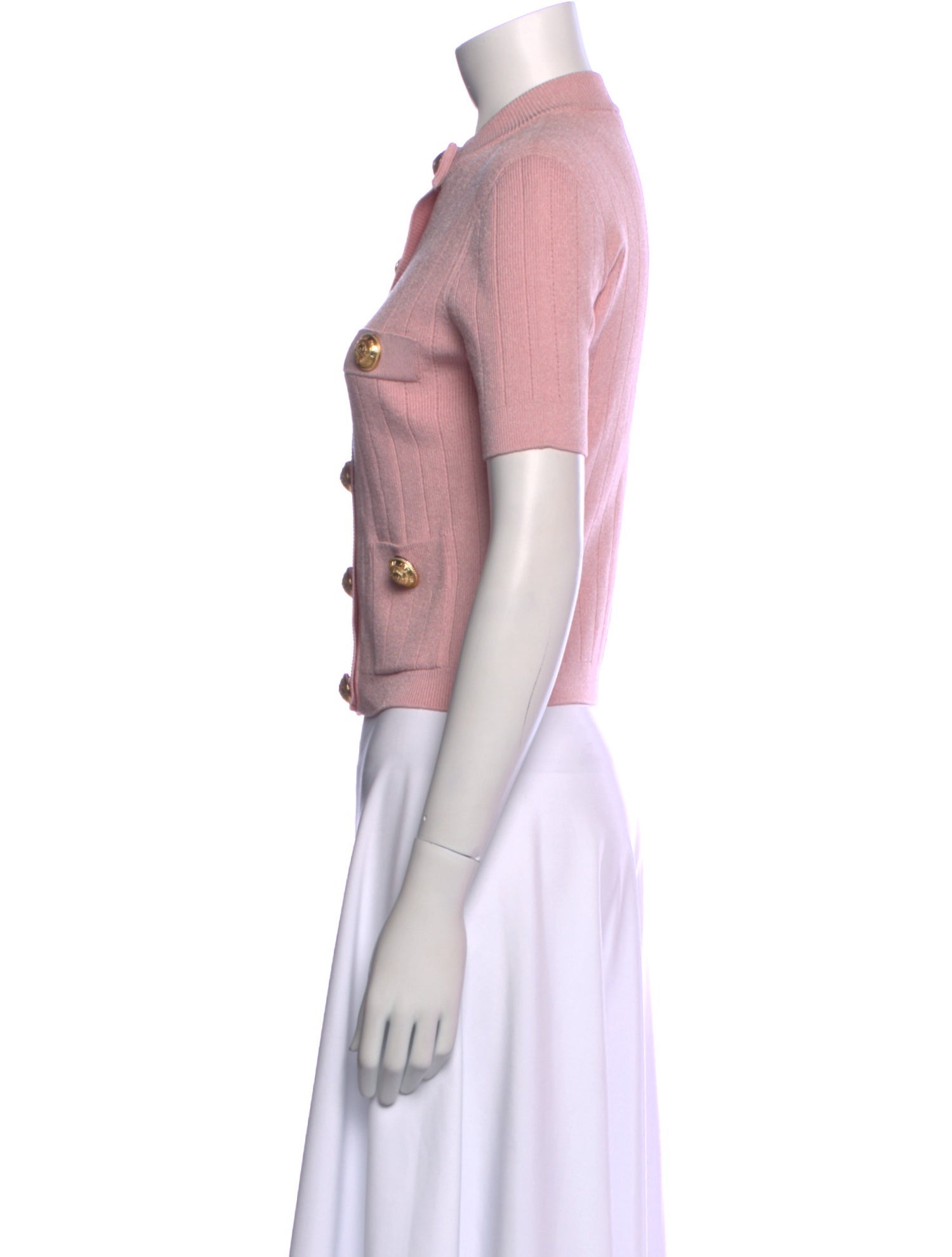 Balmain Mock Neck Short Sleeve Crop Top