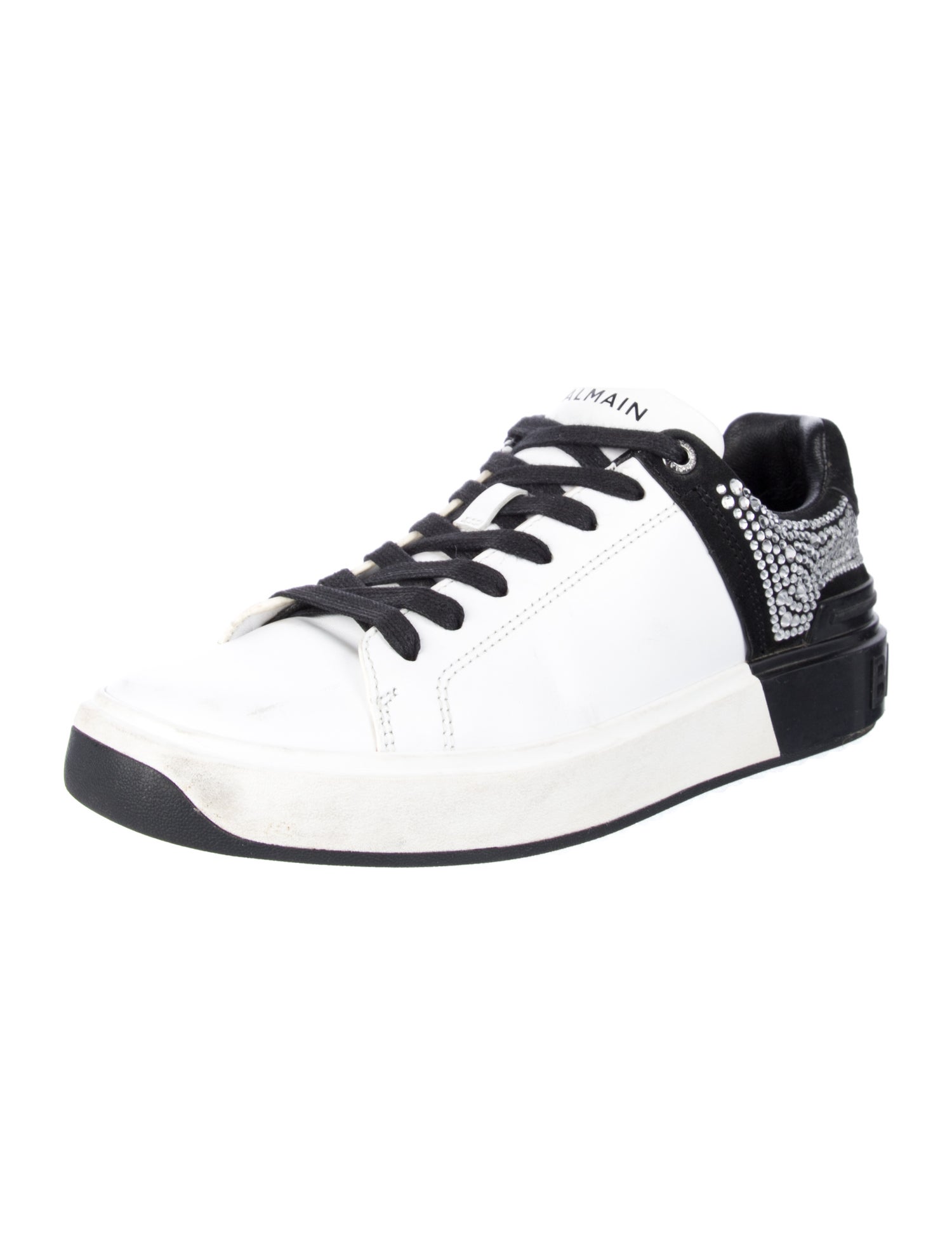 Balmain Leather Colorblock Pattern Sneakers