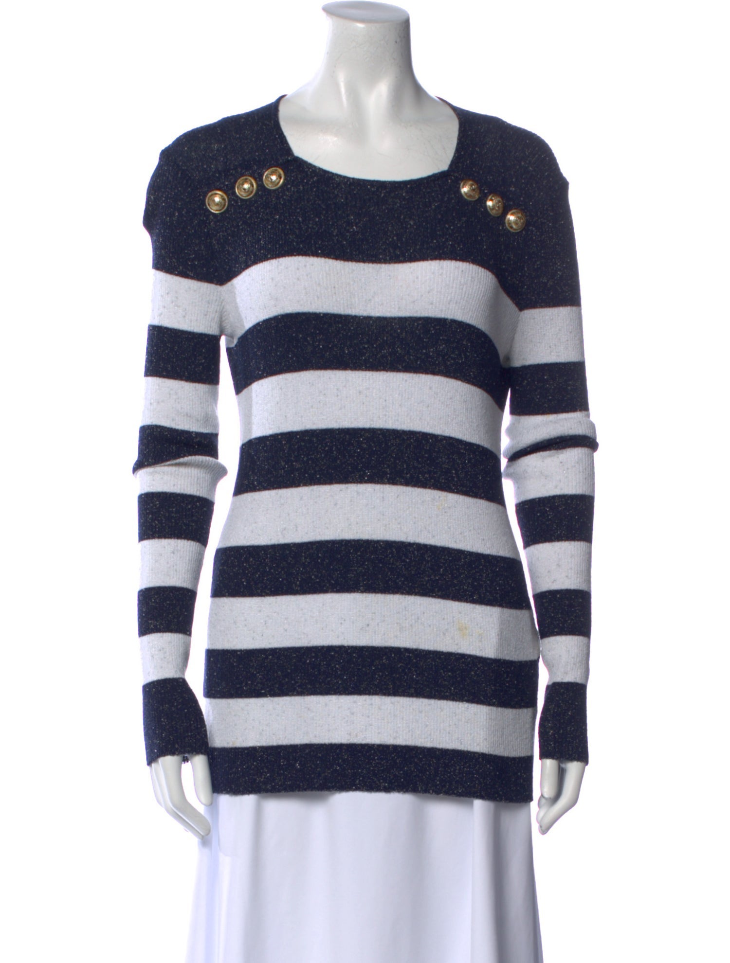Balmain Striped Scoop Neck Sweater