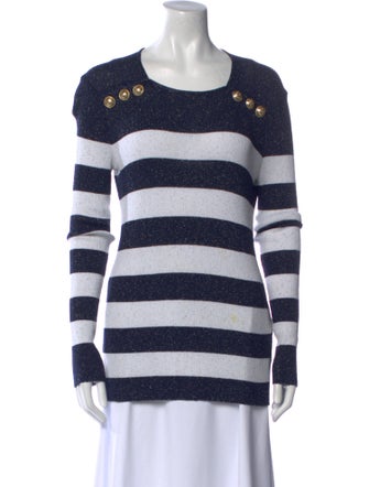 Balmain Striped Scoop Neck Sweater