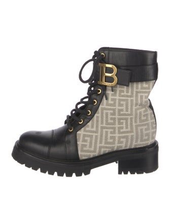 Balmain Monogram Pattern Leather Combat Boots