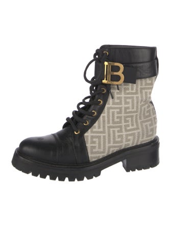 Balmain Monogram Pattern Leather Combat Boots