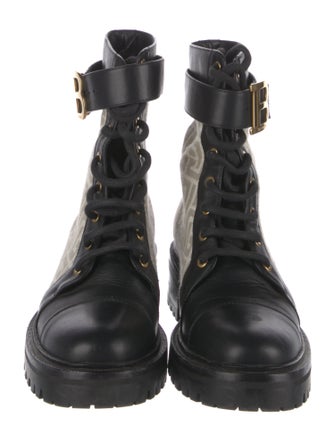 Balmain Monogram Pattern Leather Combat Boots