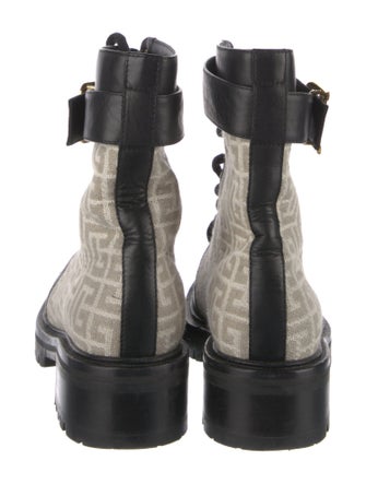 Balmain Monogram Pattern Leather Combat Boots