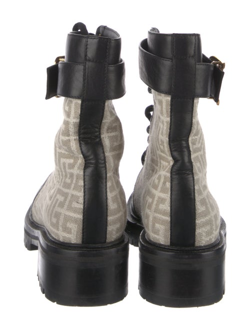 Balmain Monogram Pattern Leather Combat Boots