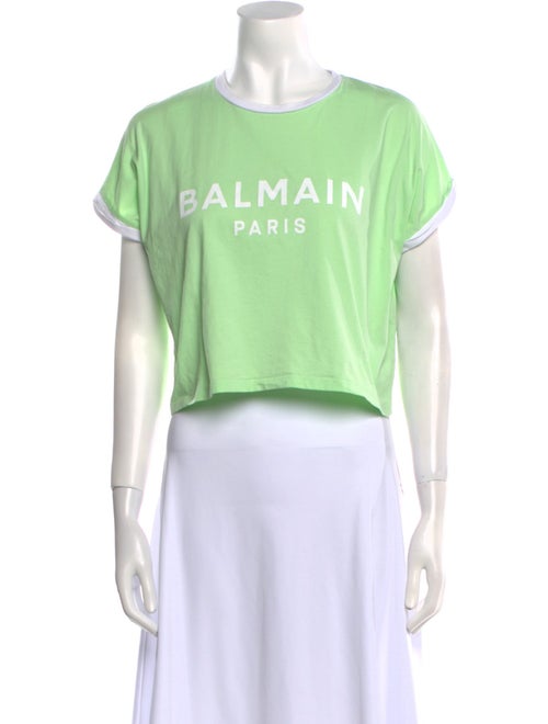 Balmain Graphic Print Crew Neck Crop Top
