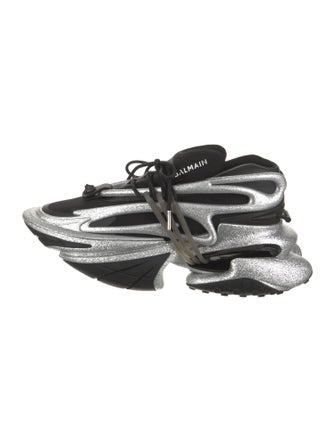 Balmain Leather Colorblock Pattern Sneakers