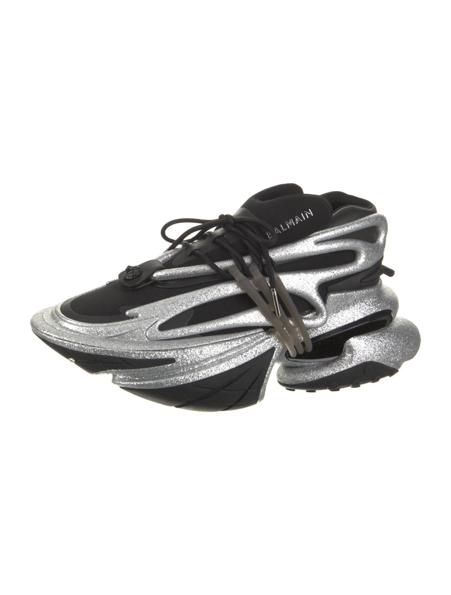 Balmain Leather Colorblock Pattern Sneakers