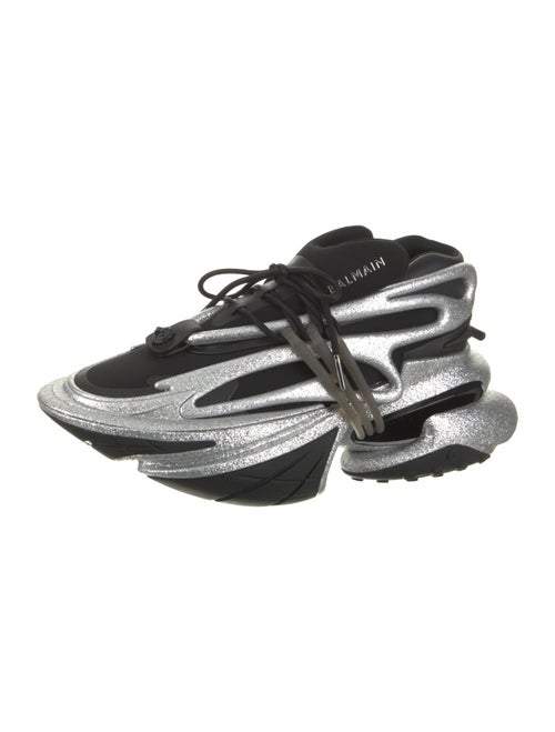 Balmain Leather Colorblock Pattern Sneakers