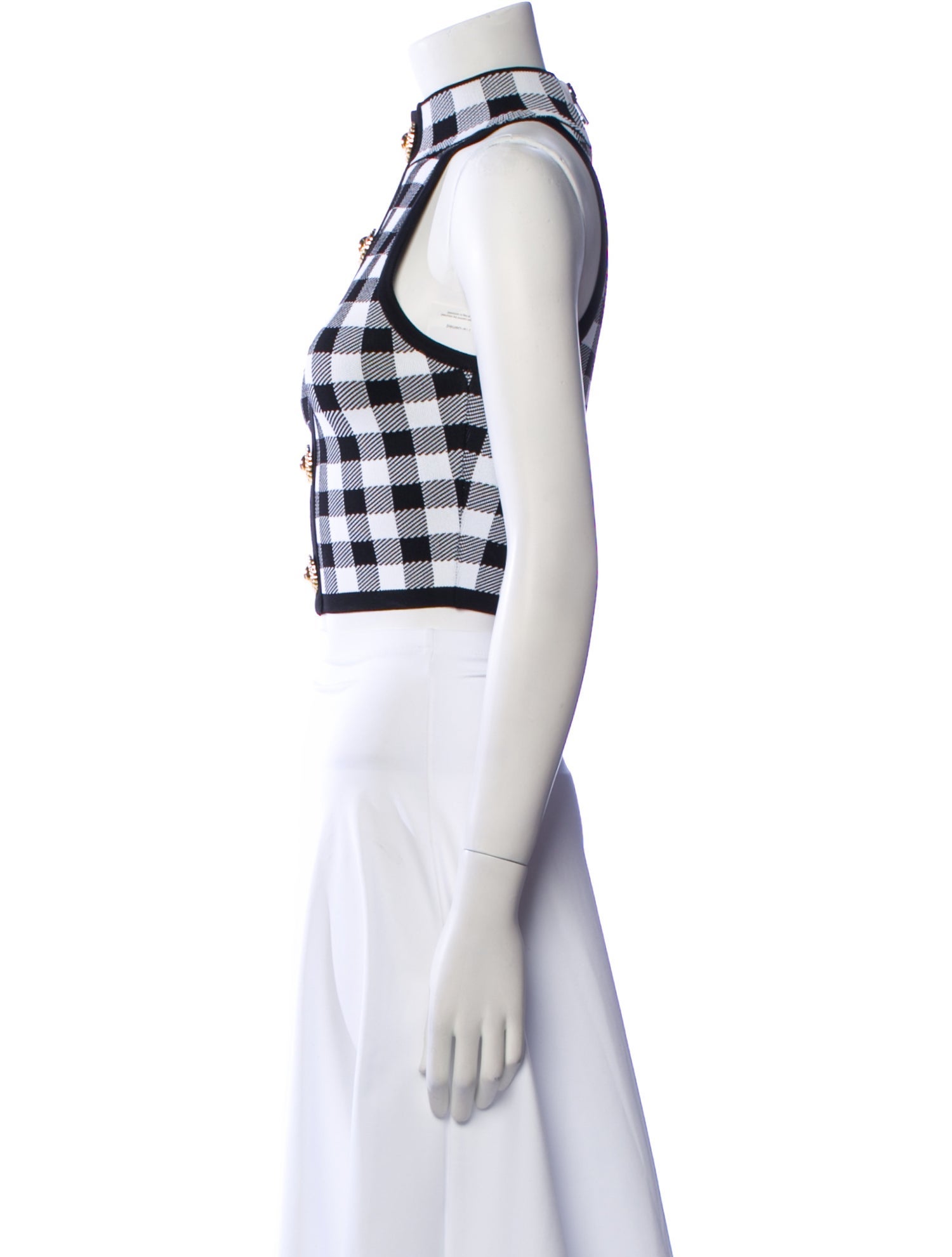 Balmain Plaid Print Mock Neck Crop Top