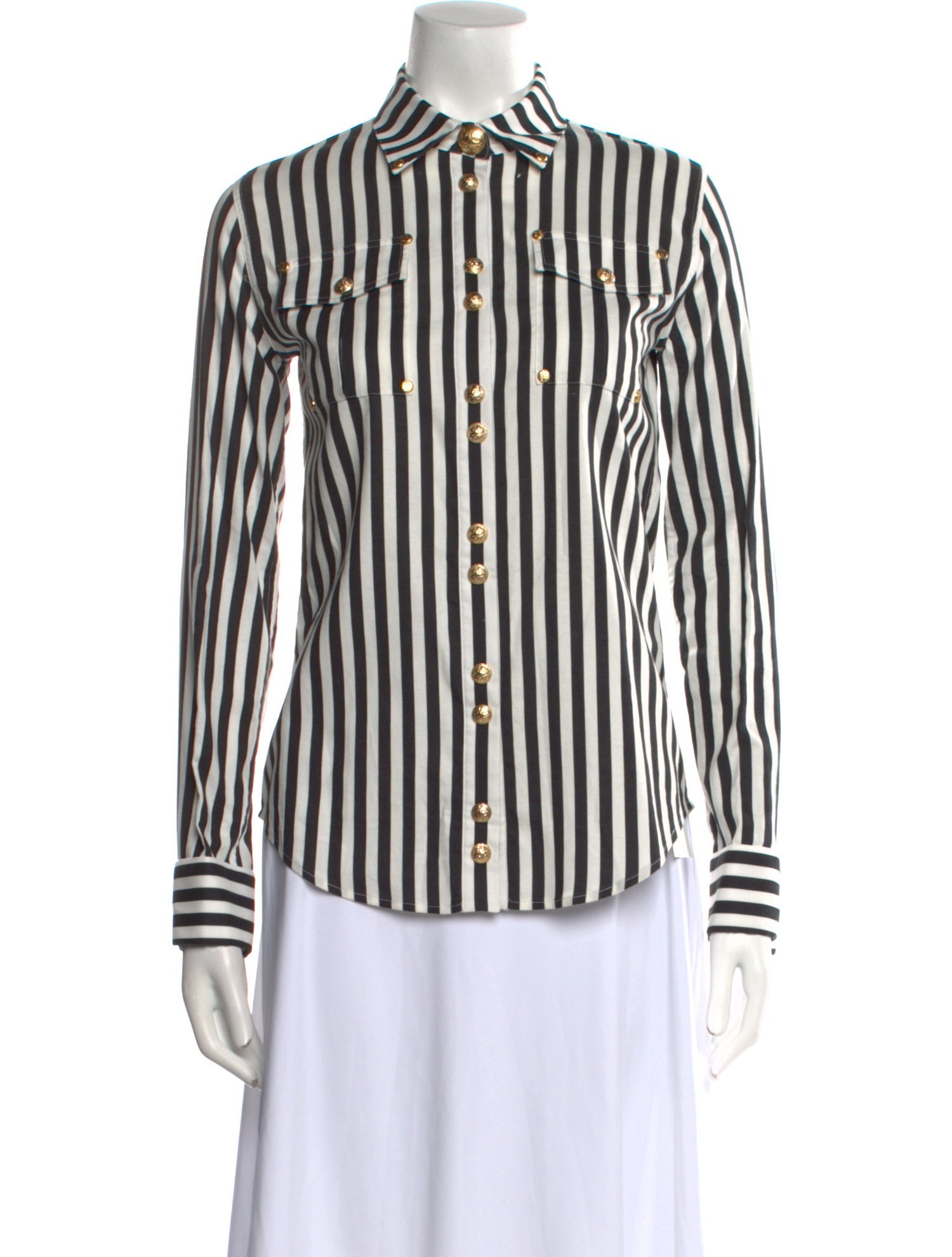 Balmain Striped Long Sleeve Button-Up Top