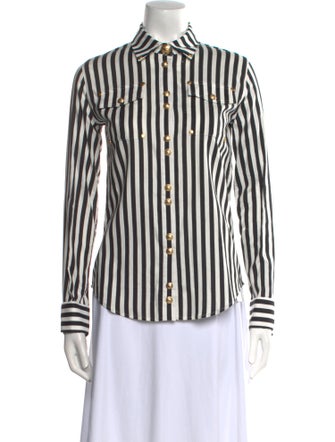 Balmain Striped Long Sleeve Button-Up Top