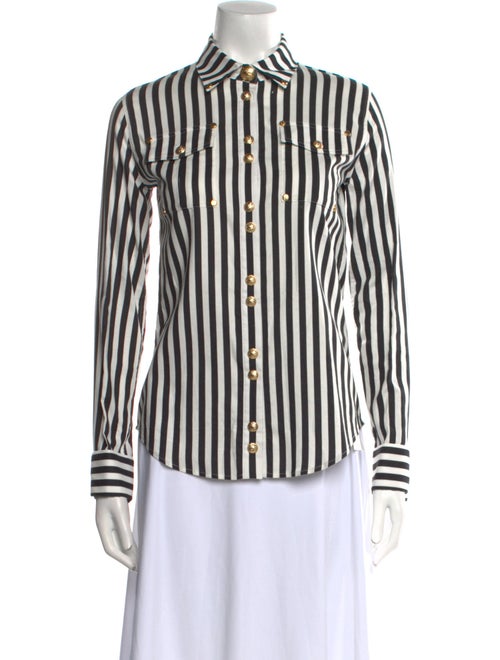 Balmain Striped Long Sleeve Button-Up Top