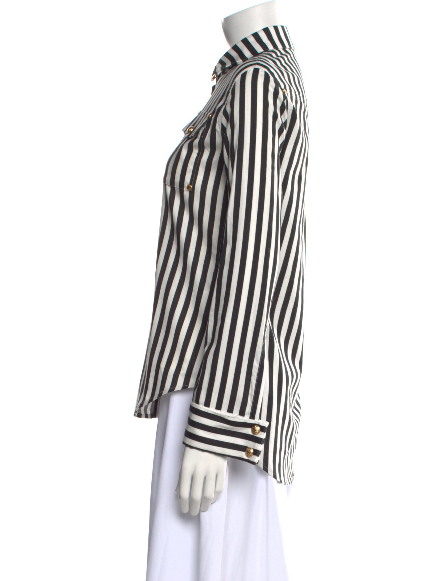 Balmain Striped Long Sleeve Button-Up Top