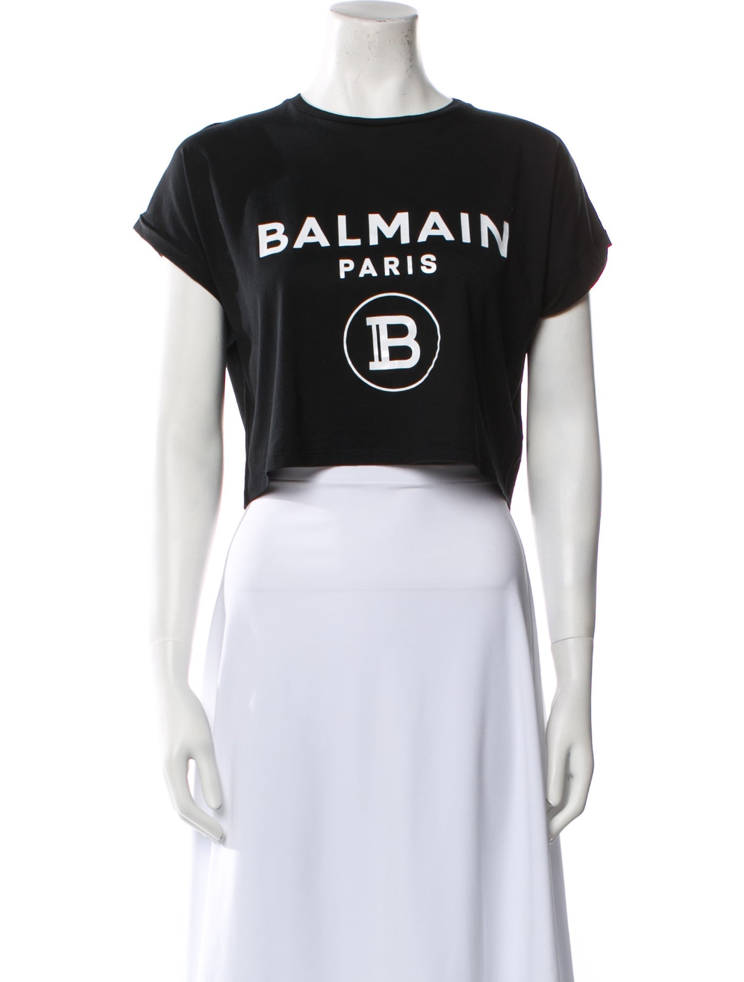 Balmain Graphic Print Crew Neck Crop Top
