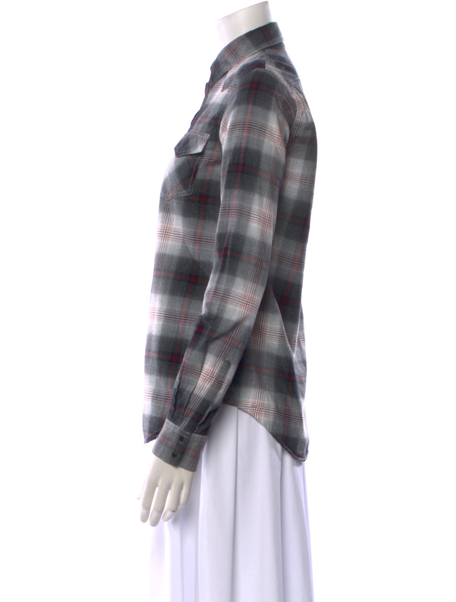 Balmain Plaid Print Long Sleeve Button-Up Top