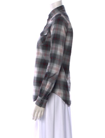 Balmain Plaid Print Long Sleeve Button-Up Top