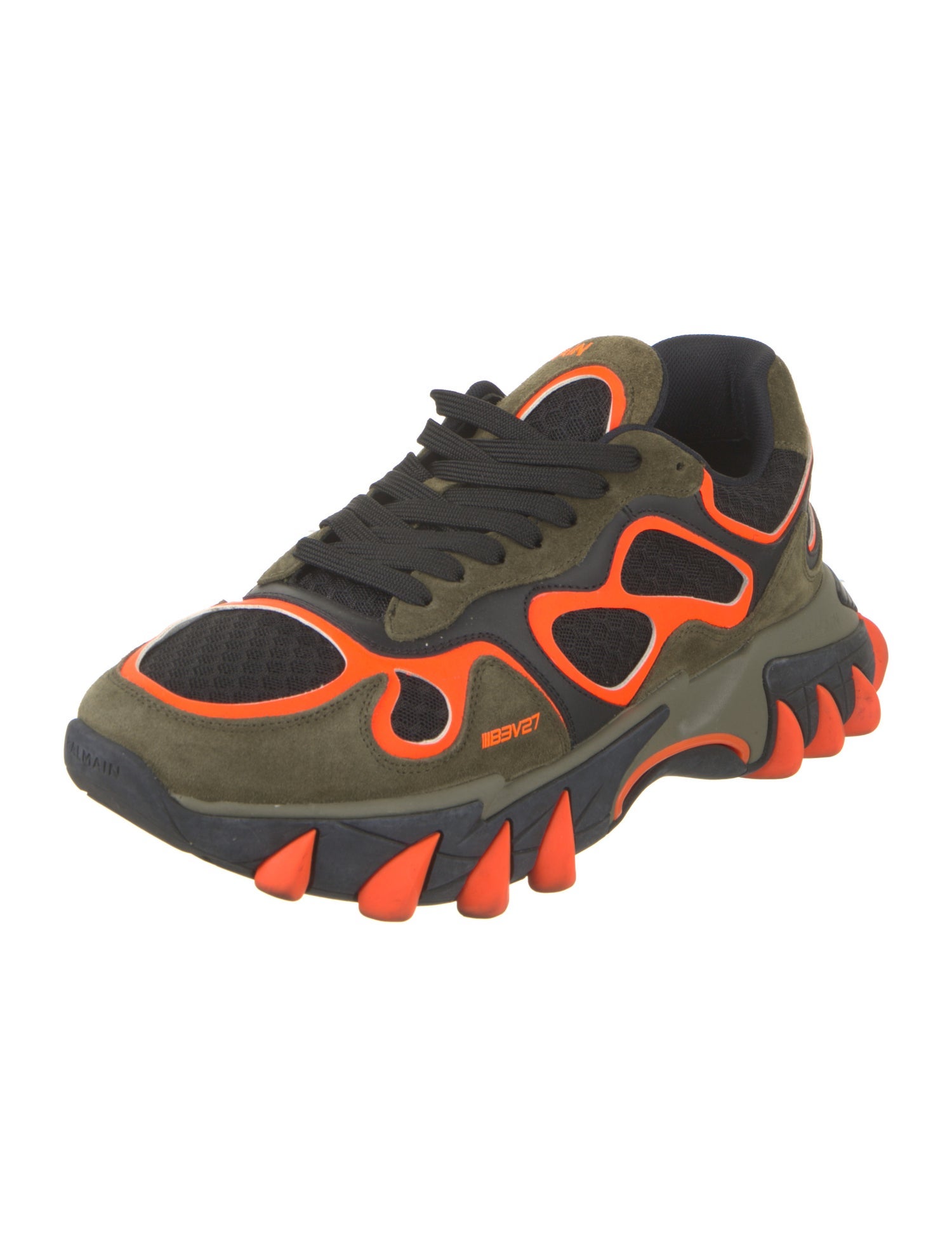 Balmain Suede Colorblock Pattern Athletic Sneakers