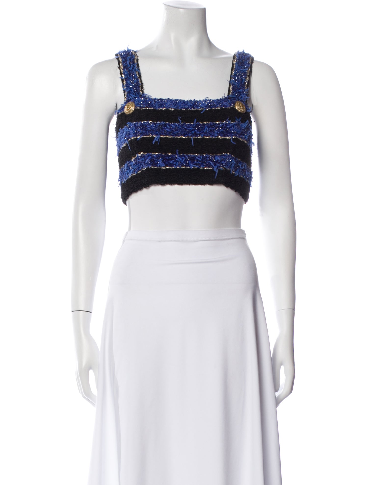 Balmain Striped Square Neckline Crop Top