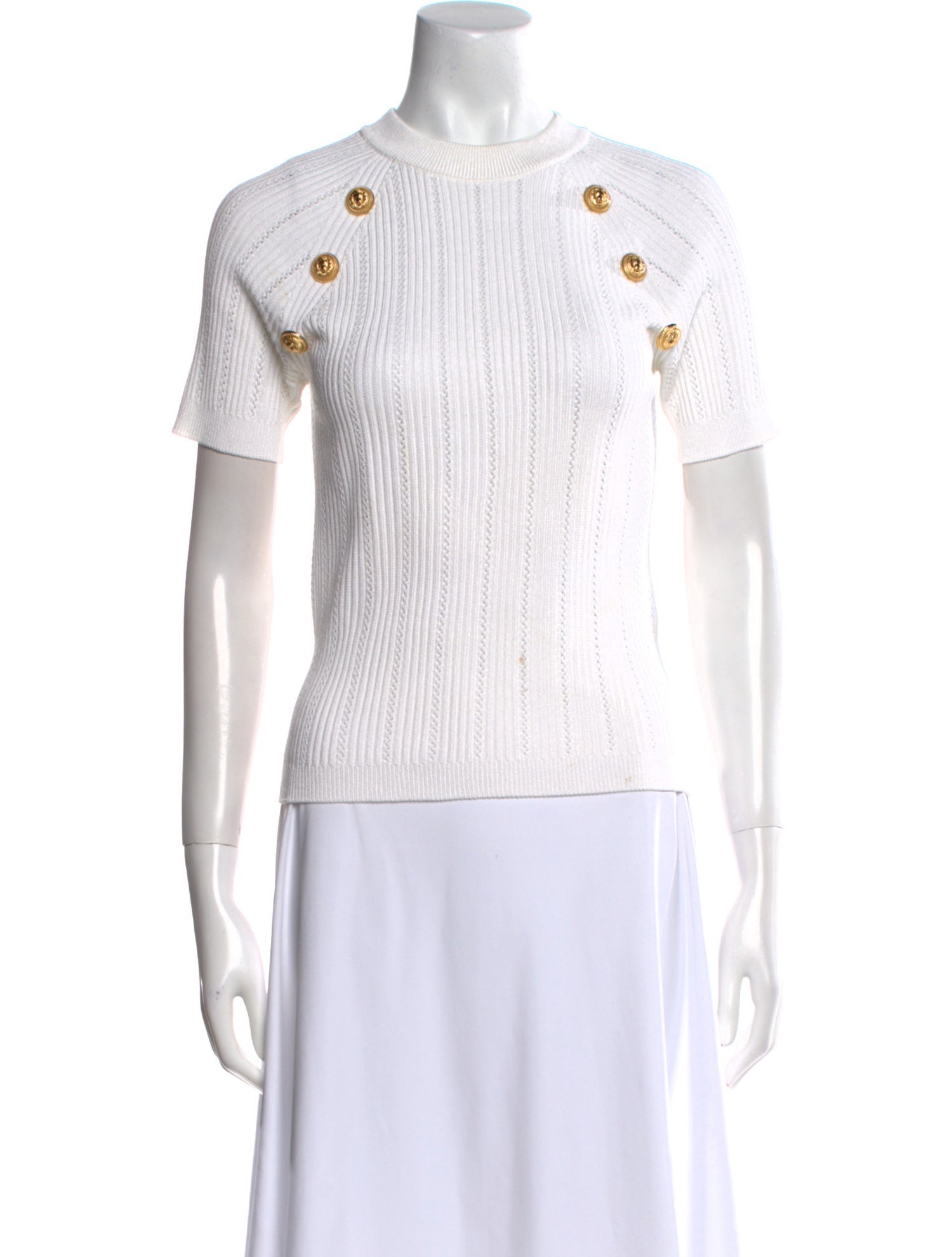 Balmain Mock Neck Short Sleeve Top