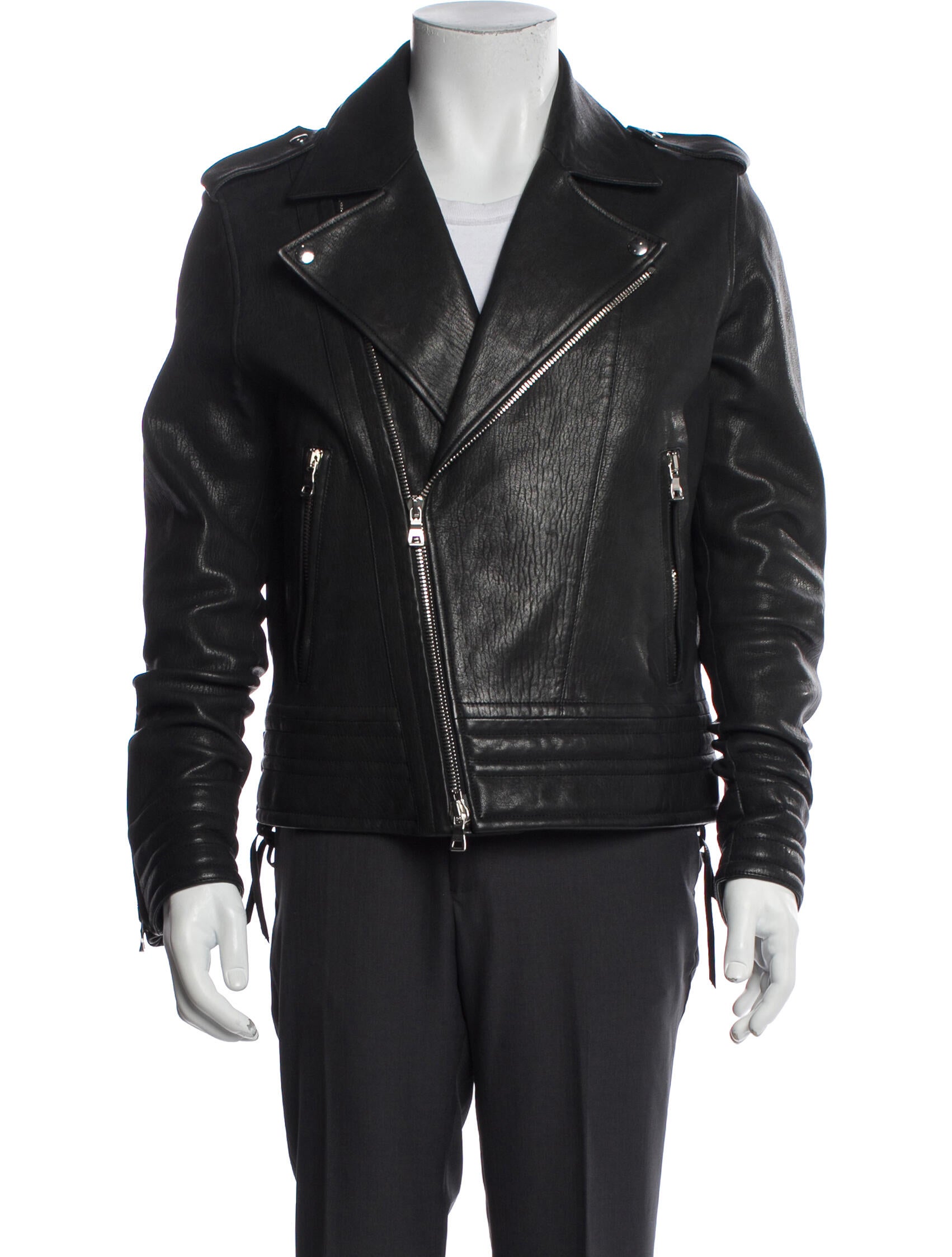 Balmain Signature Logo Lambskin Moto Jacket